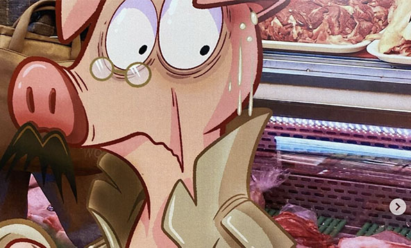 Worried pig cartoon
