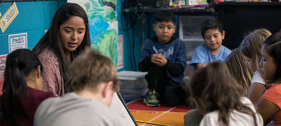 Student teacher leading a class