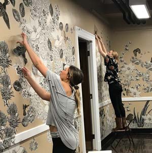 Printmaking exhibit installation Flora and Fauna