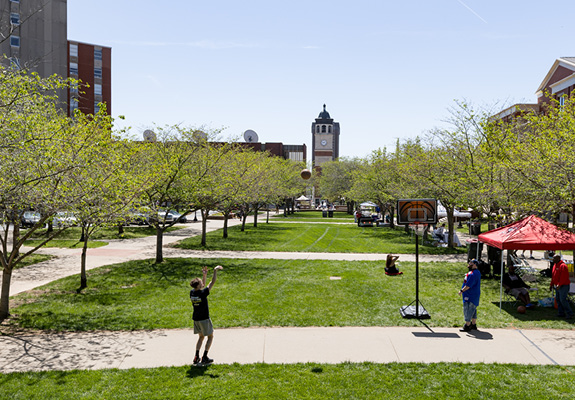 students outside of centennial mall