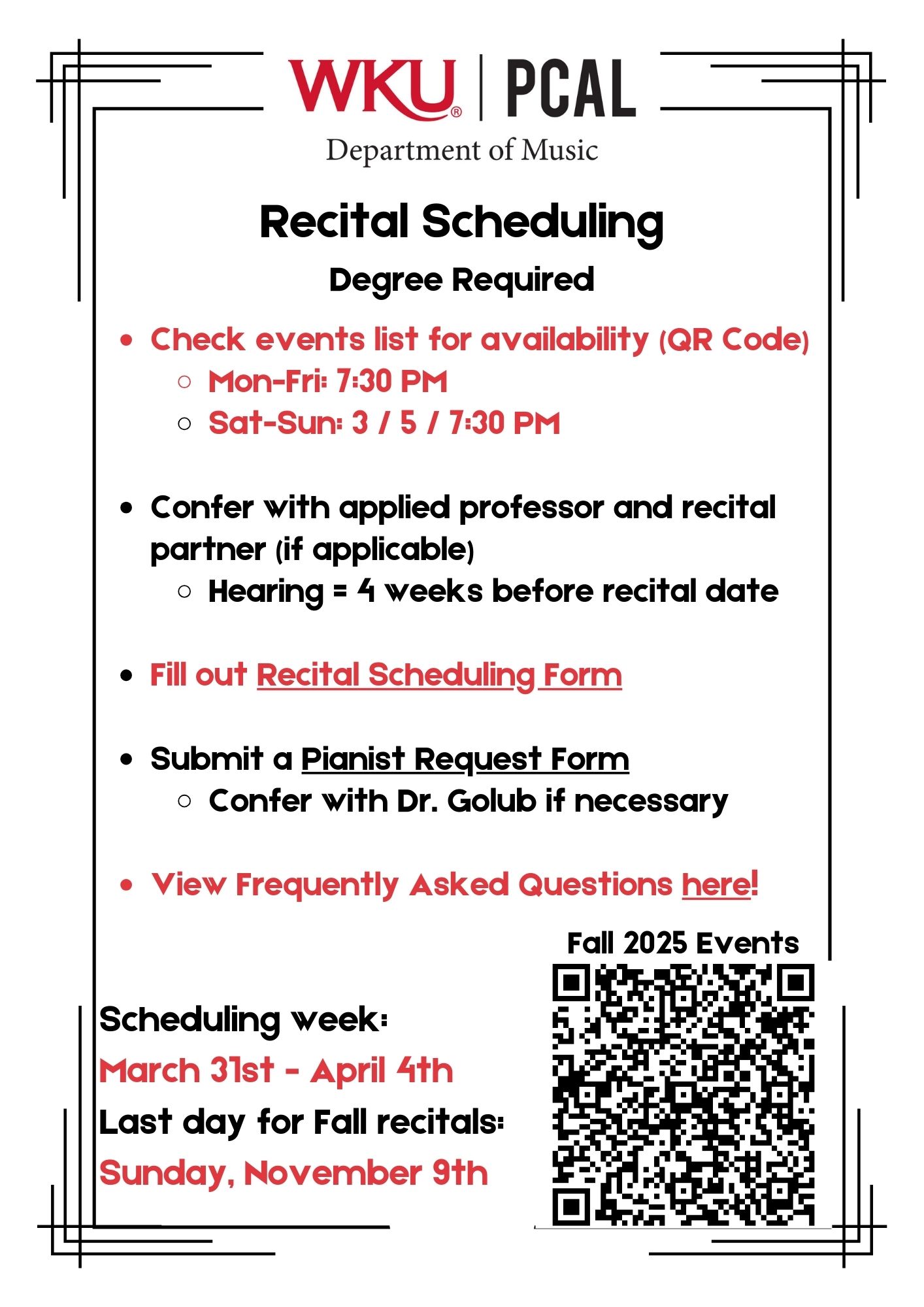 Quick Guide to degree-required recital scheduling policies