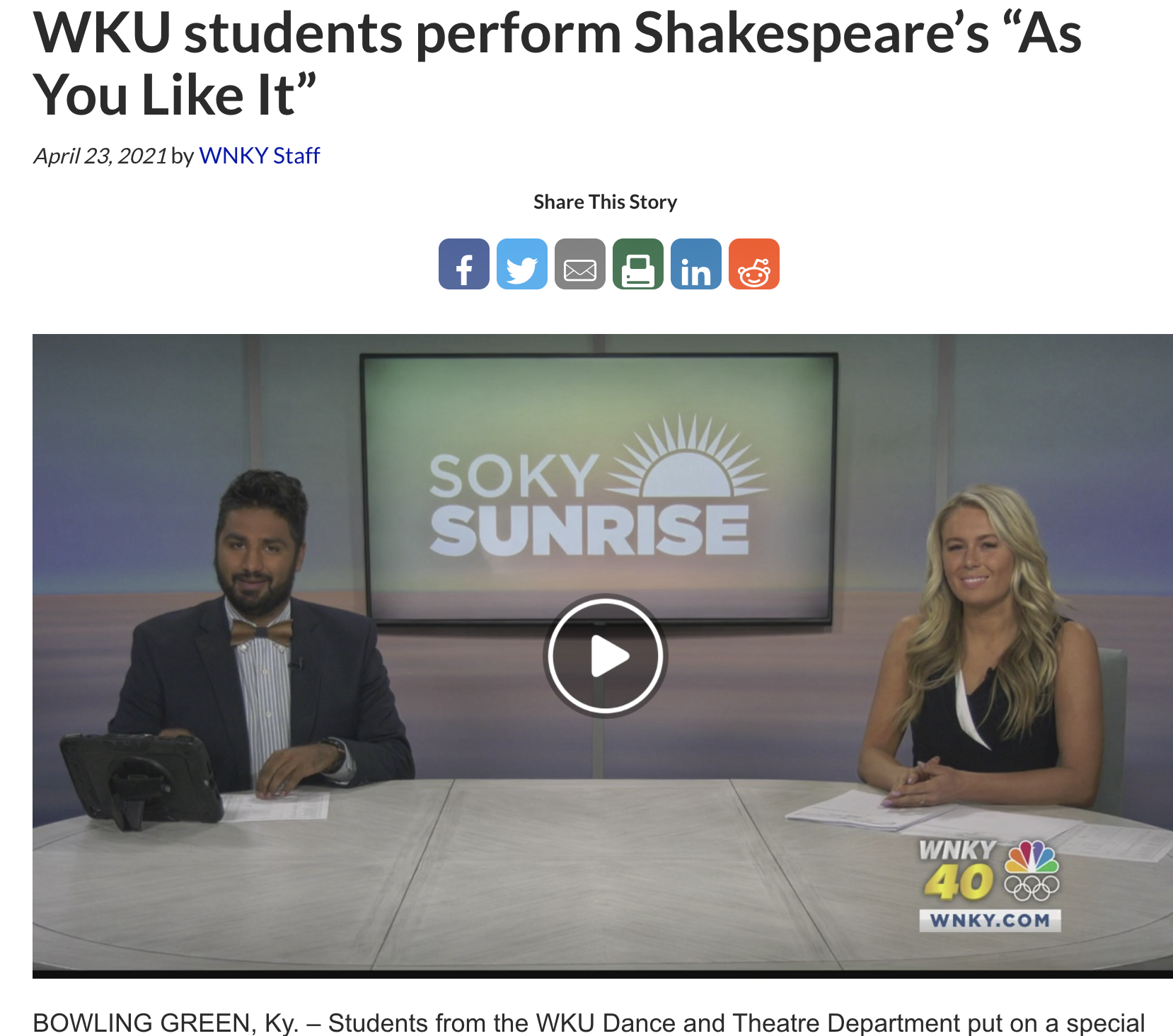 As You Like It News Articles