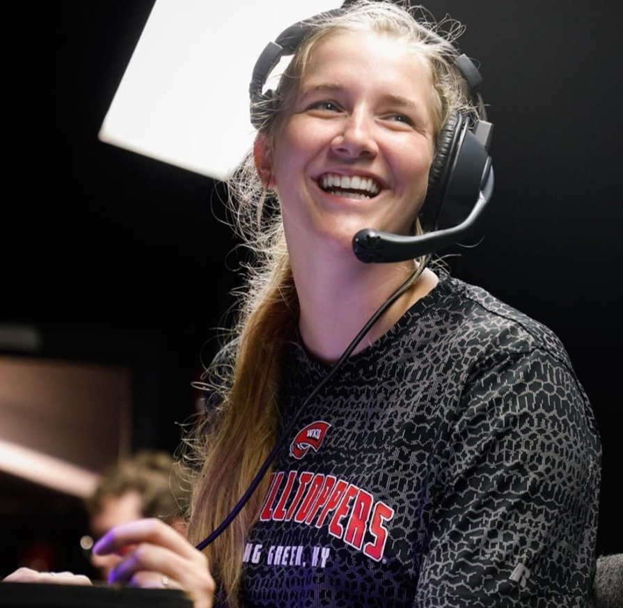 Liz Walker with a headset on.